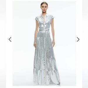 Alice + Olivia Metallic Silver Maxi Dress